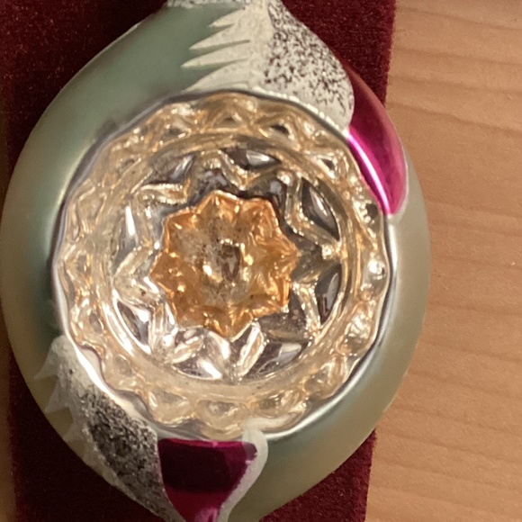 Christmas Ornament Stamped POLAND Glass Reflector Teardrop 3in PASTEL SWIRL - Picture 4 of 11